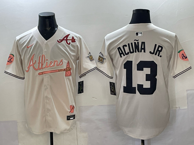 Men Atlanta Braves 13 Acuna Jr white Nike 2025 MLB Jersey 002